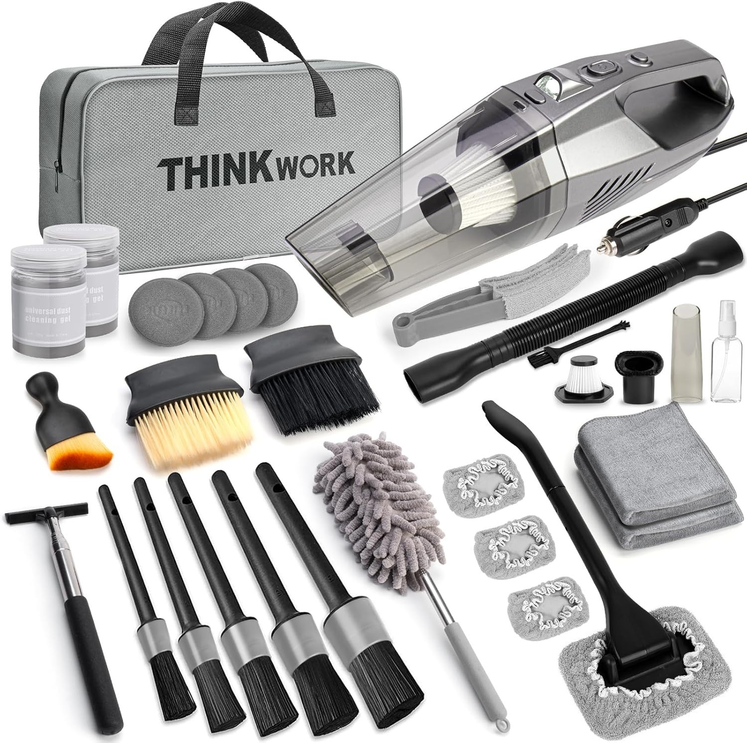 Gray Car Cleaning Kit: 31-Piece Professional Detailing with High Power Vacuum