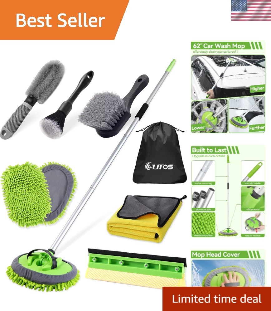 8Pcs Car Wash Kit, 62’’ Car Wash Brush with Long Handle, Microfiber Carwash K…