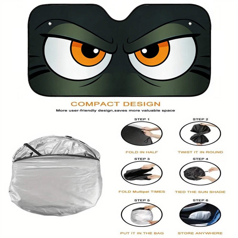 Cartoon Angry Eyes Car Windshield Sun Shade Universal Car Windshield Sun Visor