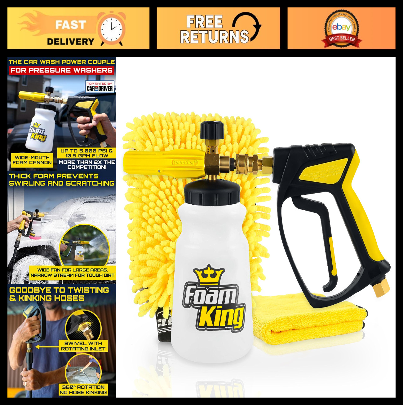 Foam Cannon Pressure Washer Gun – Stubby Foam Sprayer for Car Wash, Detailing Ki