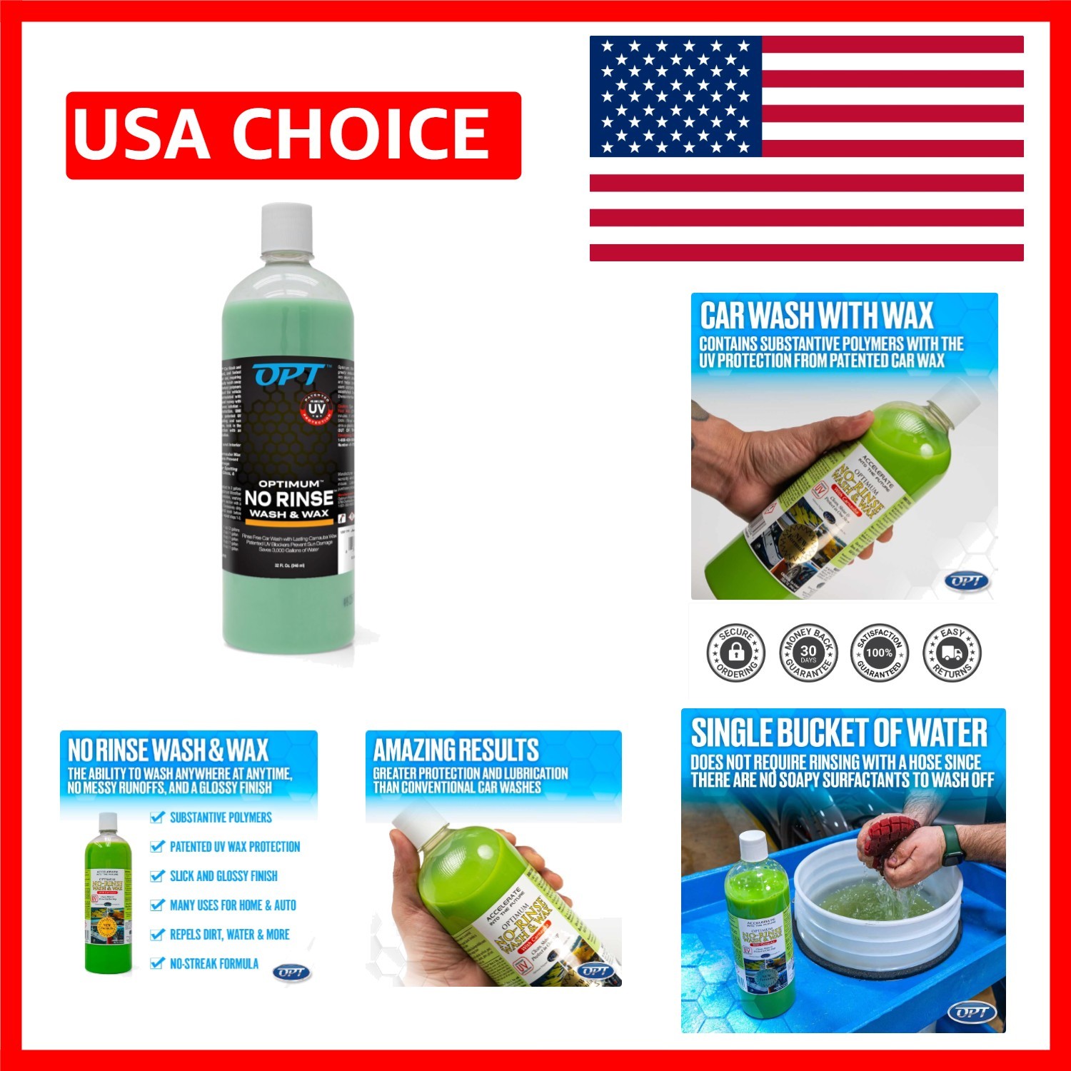Optimum No Rinse Wash & Wax – Rinseless Car Wash with Carnauba Wax, 32 Oz