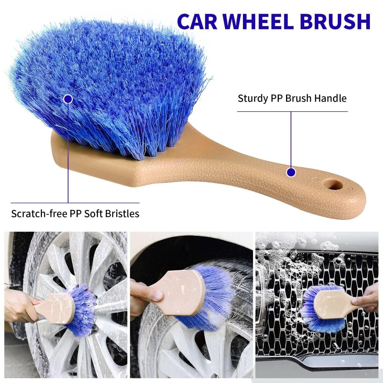 62” Car Wash Brush with Long Handle, Soft Bristles, Complete Cleaning Kit for C