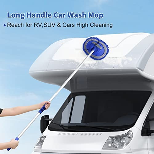 62” Car Wash Brush Kit – Long Handle Chenille Microfiber Mop Mitt, Scratch-Free