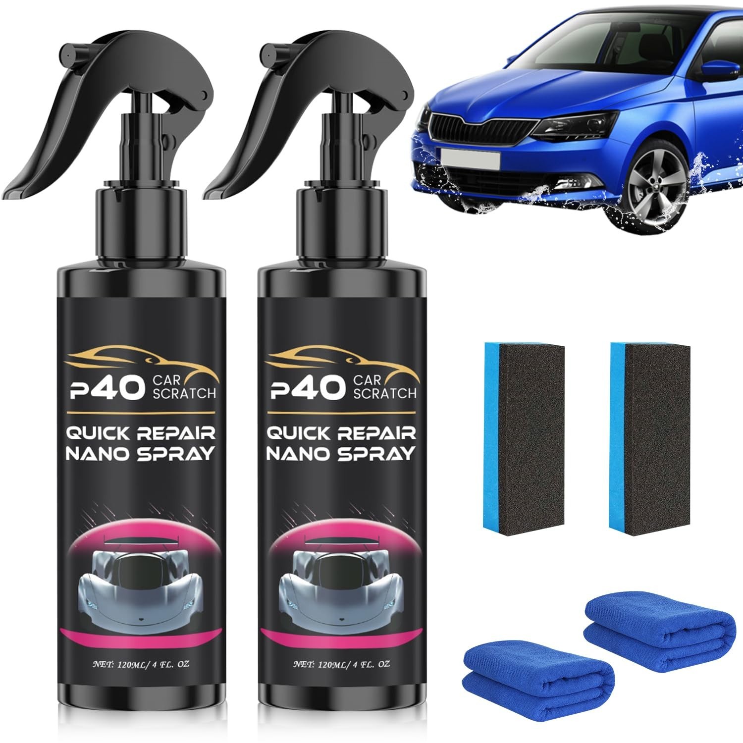 2PCS P40 Car Scratch Quick Repair Nano Spray, Instant Invisible Scratch