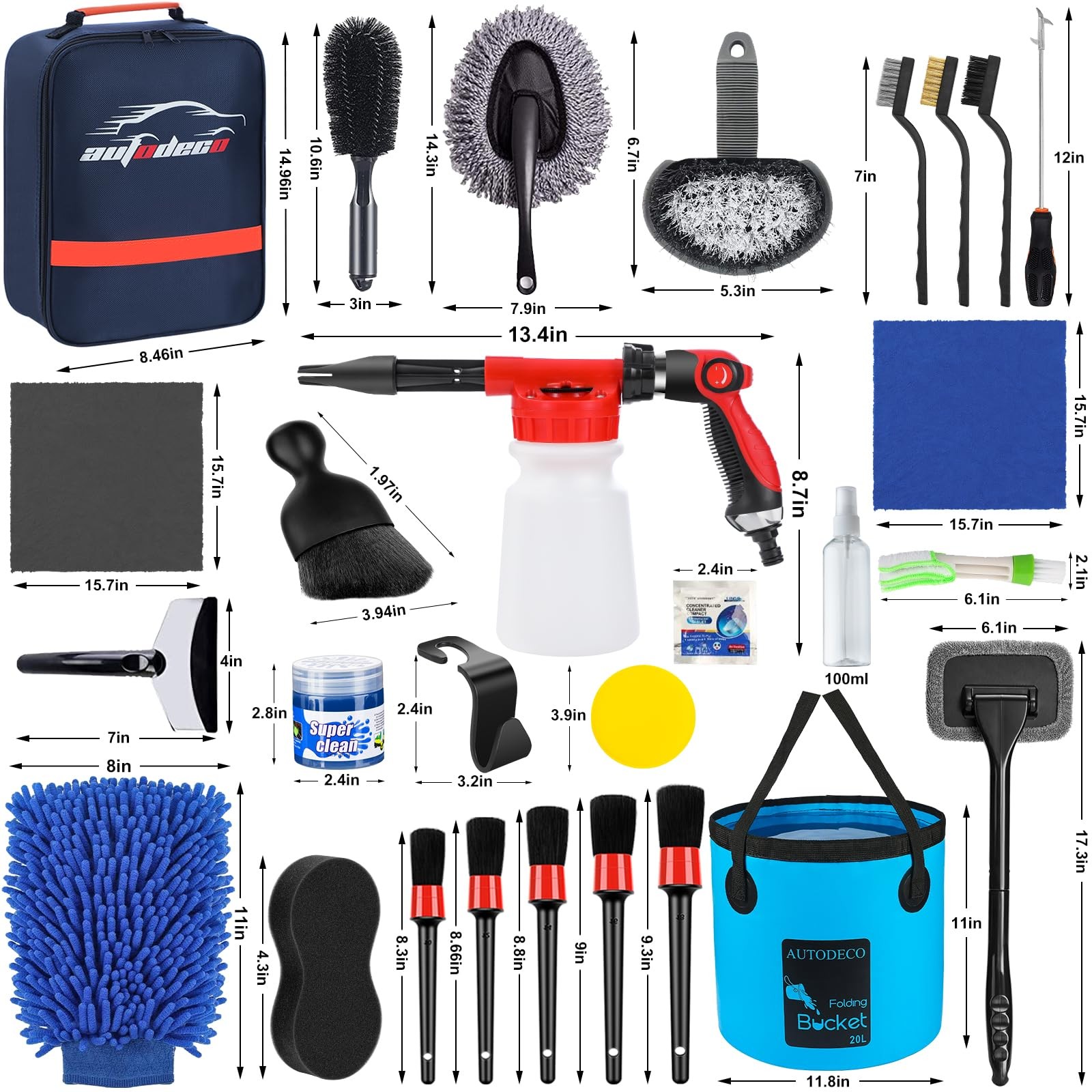 AUTODECO 42Pcs Car Wash Detailing Kit Cleaning Set with Foam Gun 42Pcs, Blue