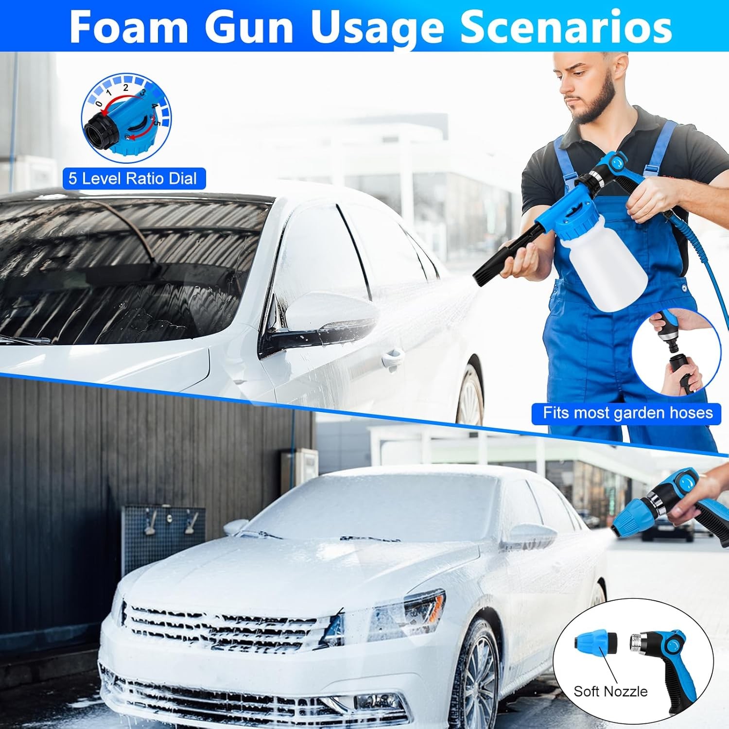 Car Wash Kit, Car Detailing Kit with Foam Gun, Car Wash Brush Mop and Large