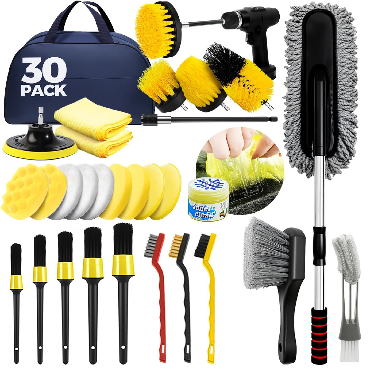 ALFLOD 30Pcs Car Detailing Kit, Car Detailing Brush Set, Car Wash Cleaning Kit,