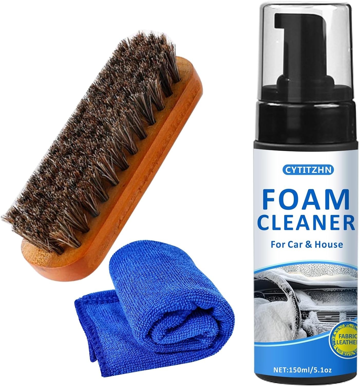All-Purpose Car Interior Foam Cleaner Kit Deep Stain Remover Brush Towel 5oz