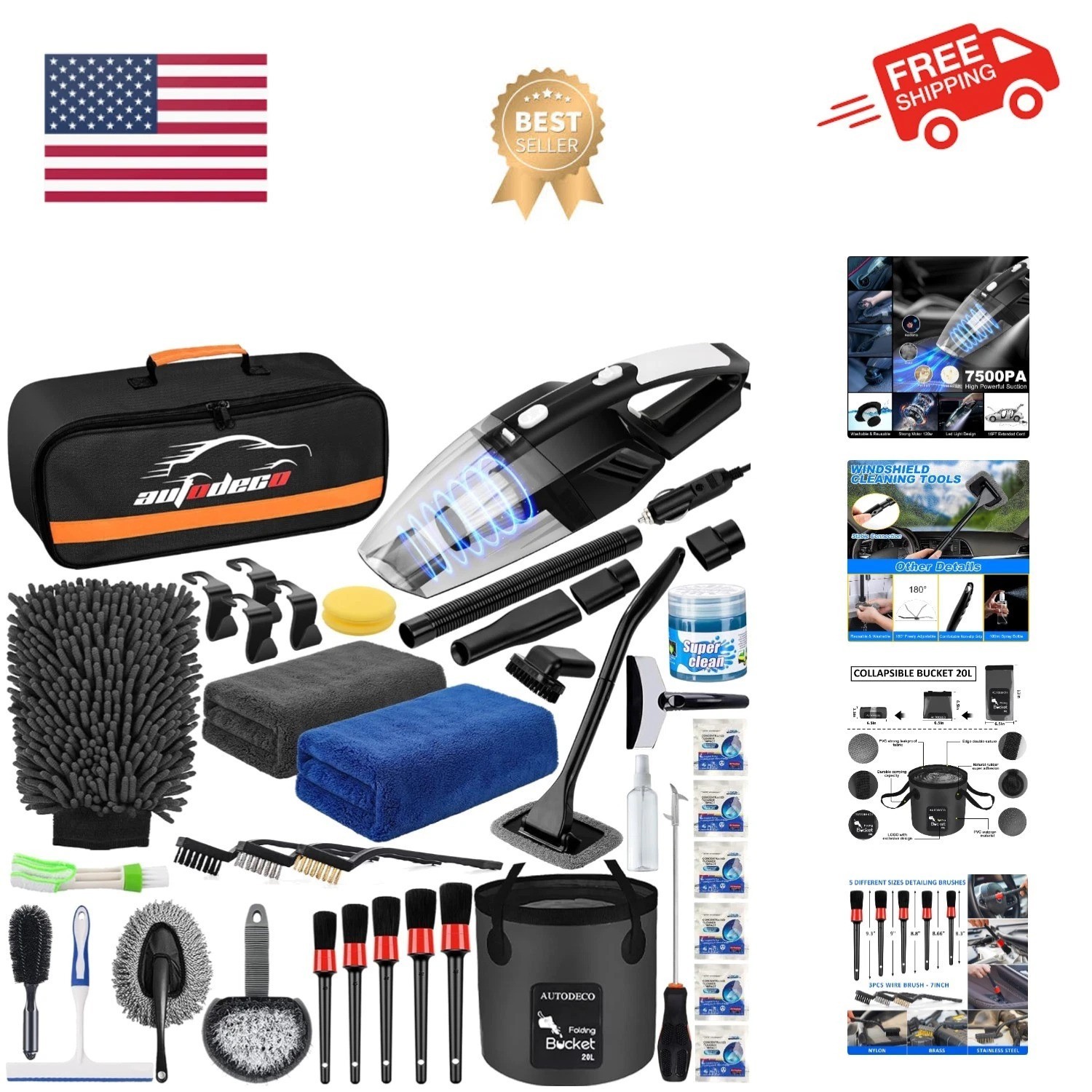 41Pcs Car Cleaning Wash Kit Interior Detailing Cleaner Kit with High Power Ha…