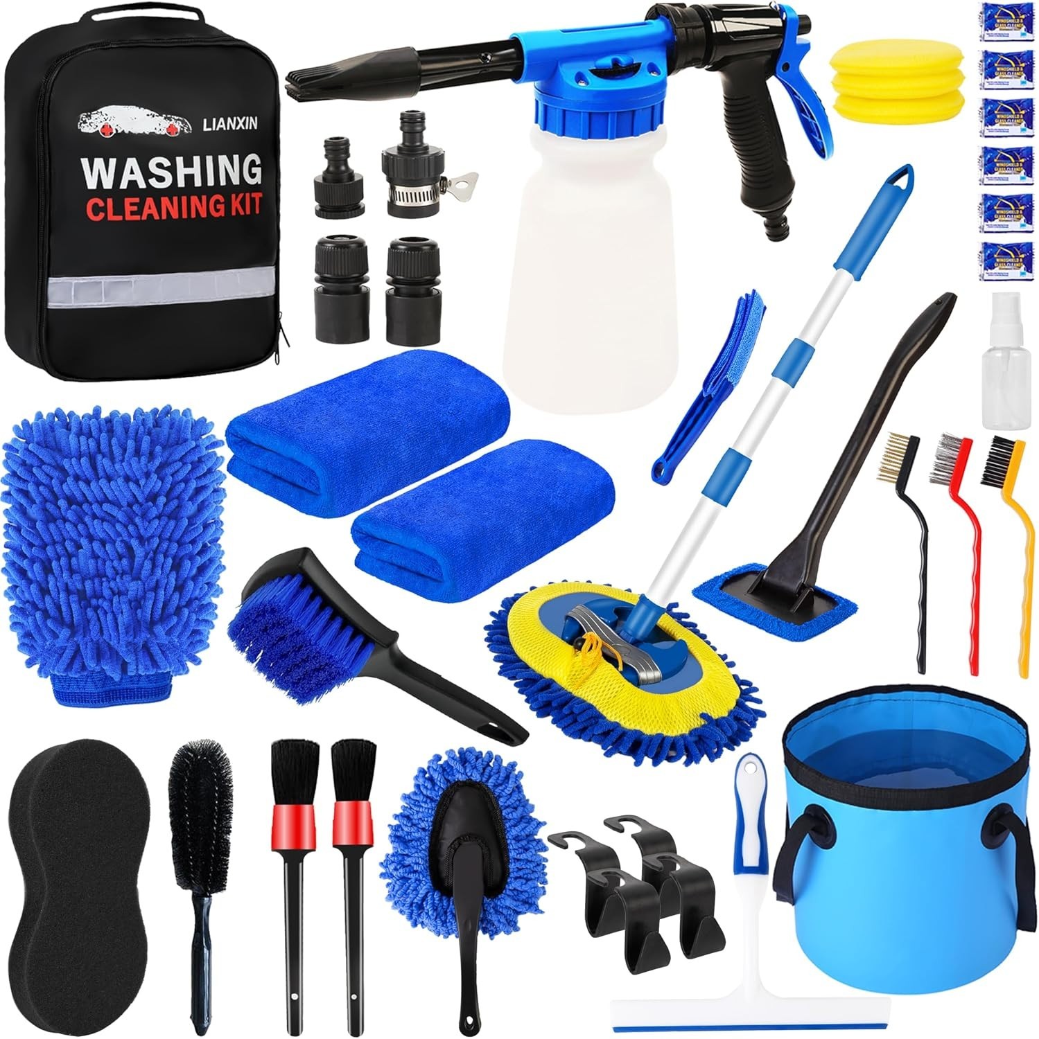 Car Wash Cleaning Kit with Foam Gun, Car Wash Brush with Long Handle, C…
