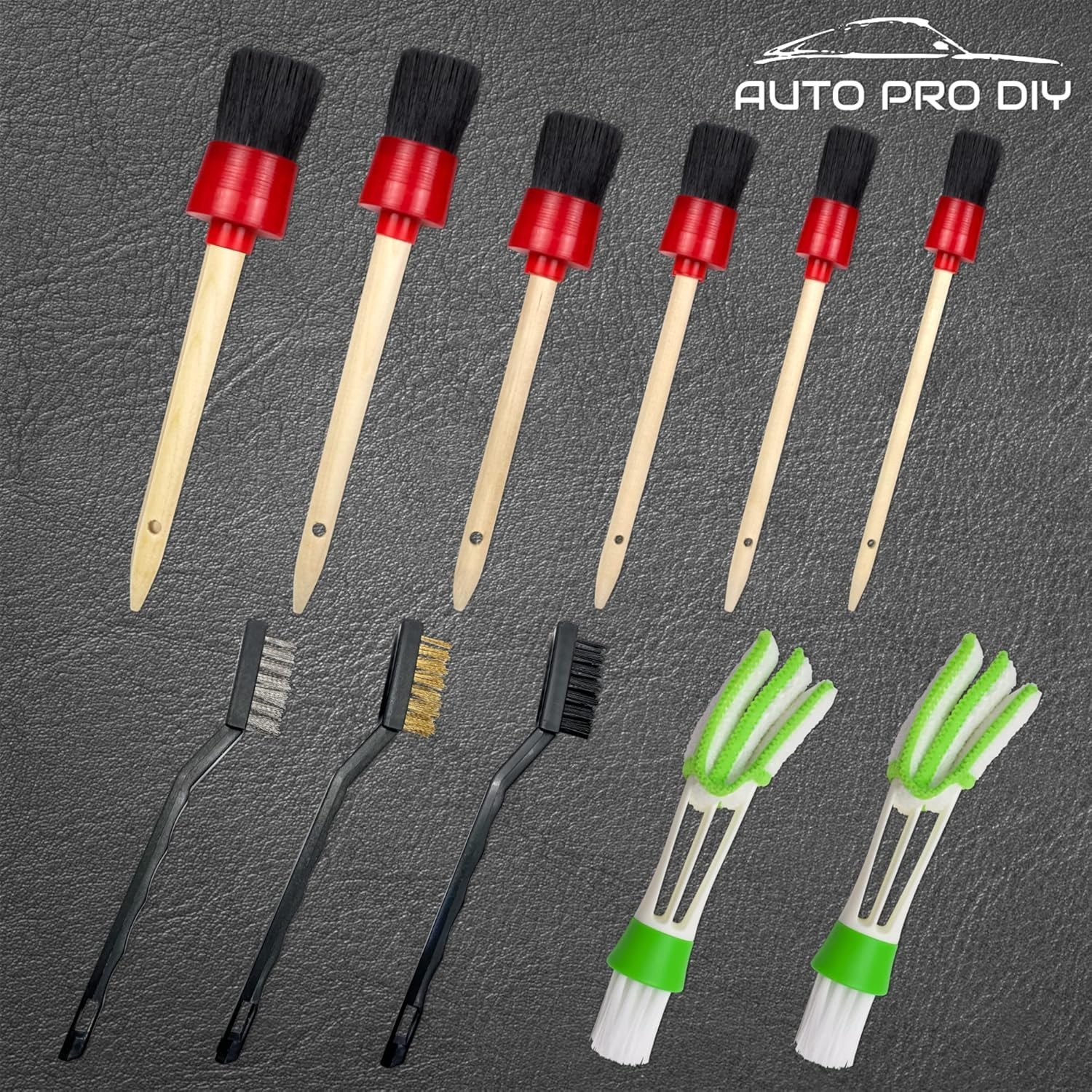 11-Piece Automotive Detailing Kit – Boar Hair & Durable Wire Brushes
