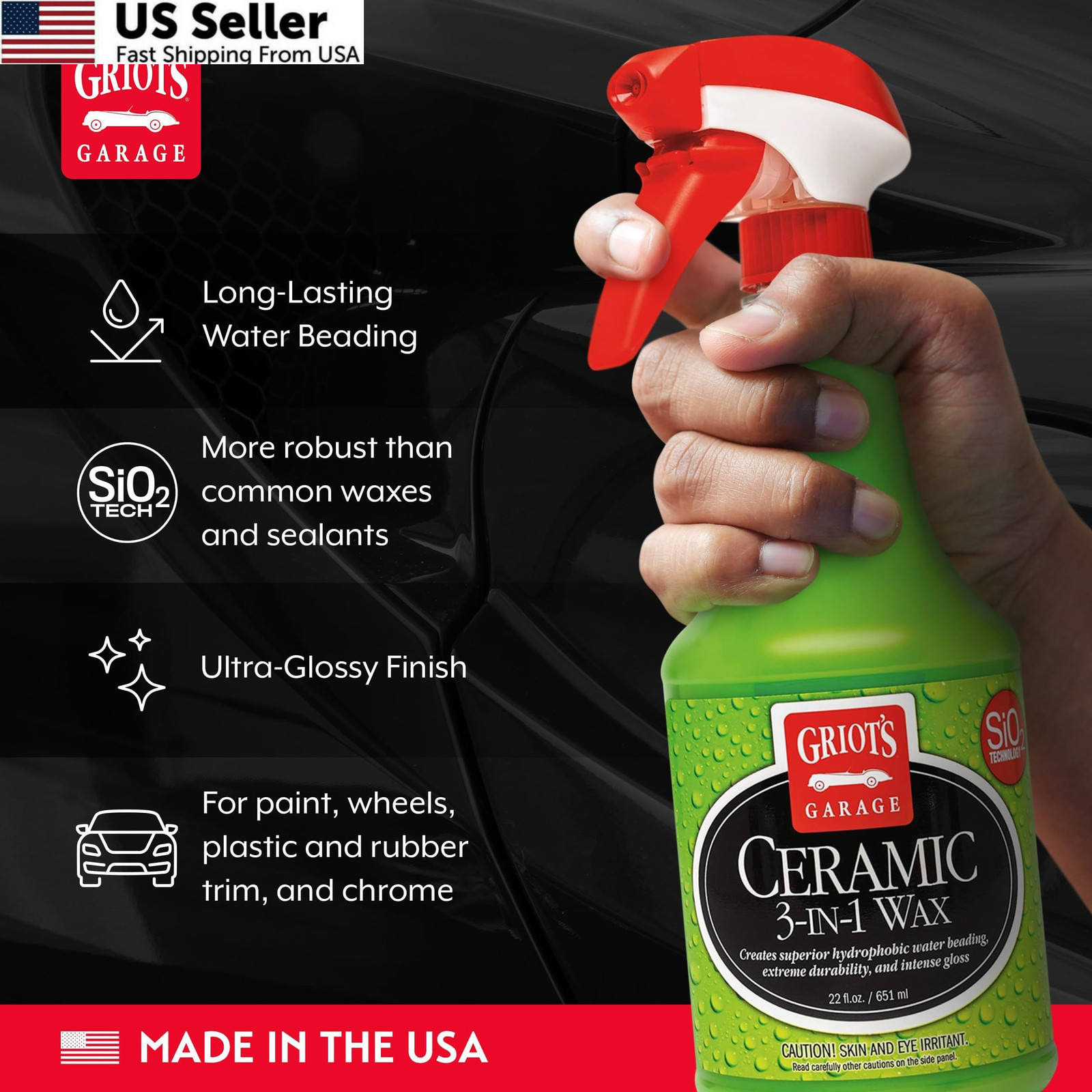 Griots Garage Ceramic 3-in-1 Wax SiO2 Spray 22 oz Car Protection 10978