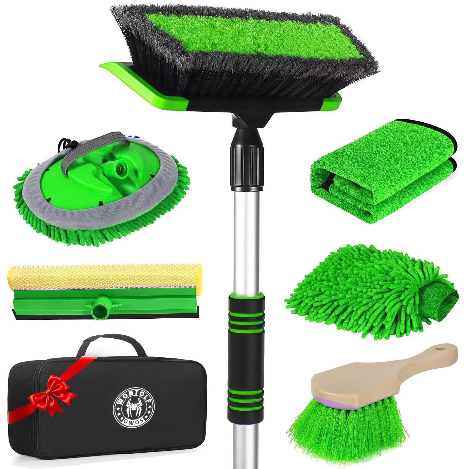 Stemni Car Wash Kit, 62” Brush with Long Handle, 62 inches, Green