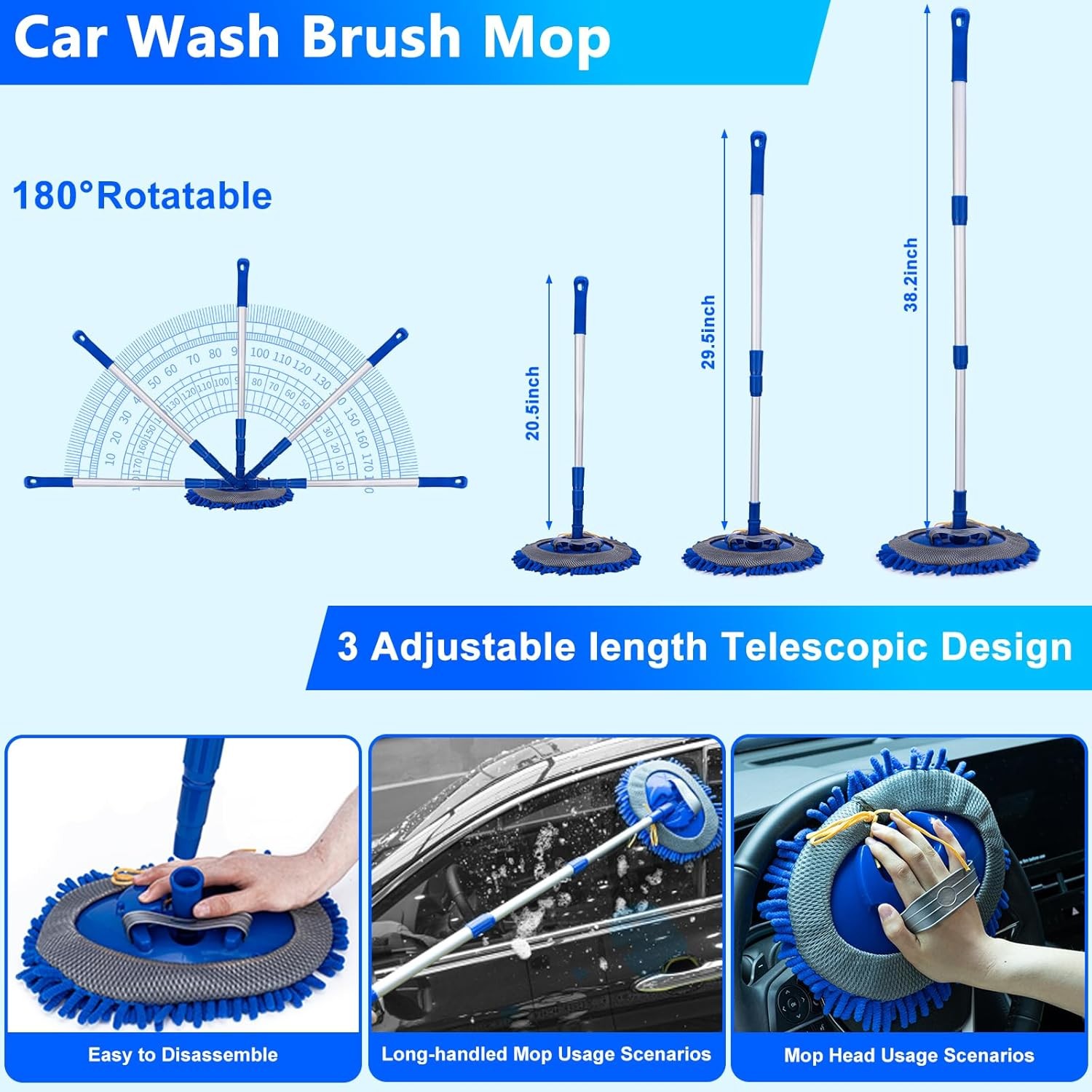 Car Wash Kit, Car Detailing Kit with Foam Gun, Car Wash Brush Mop and Large
