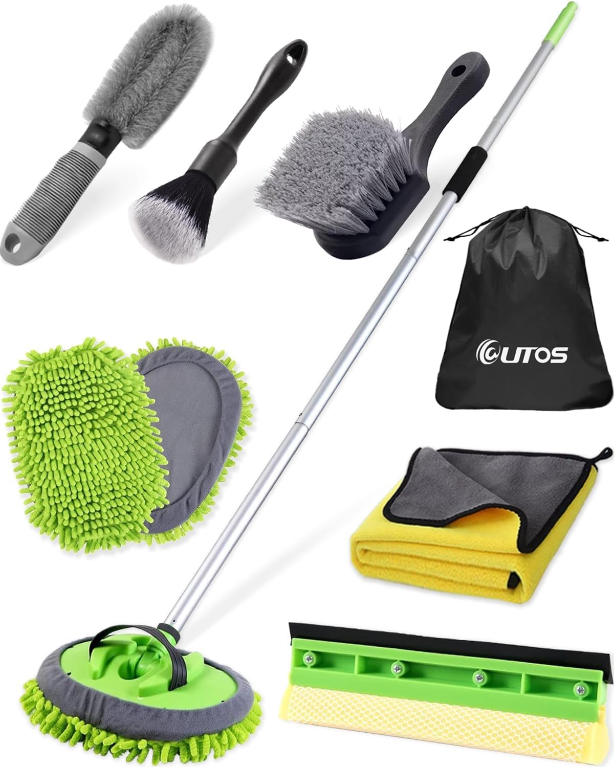 8Pcs Car Wash Kit, 62’’ Car Wash Brush with Long Handle, Microfiber Carwash Kit