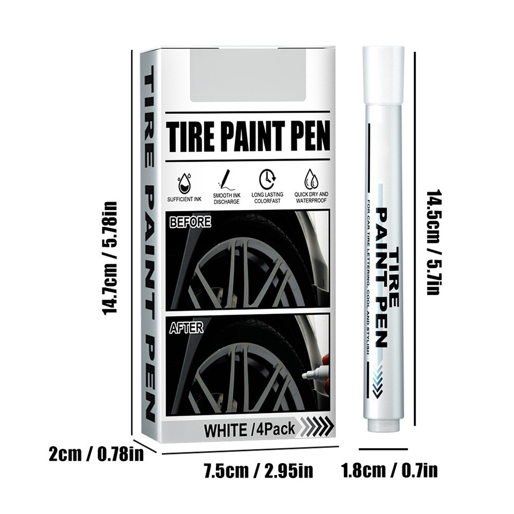 4 Pack White Marker Pen Fade Resistant Waterproof Tire Paint Marker Pen For Auto