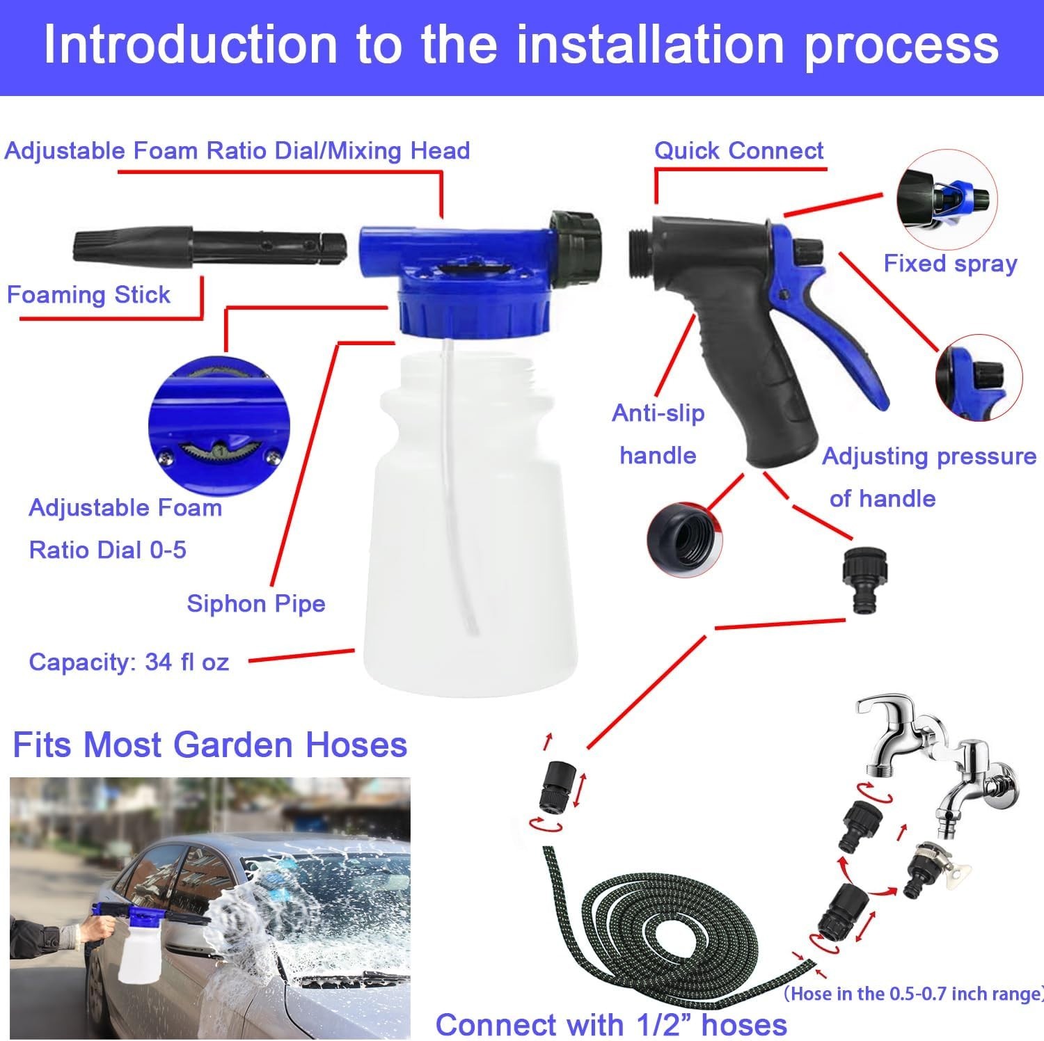 Car Wash Cleaning Kit with Foam Gun, Car Wash Brush with Long Handle, C…