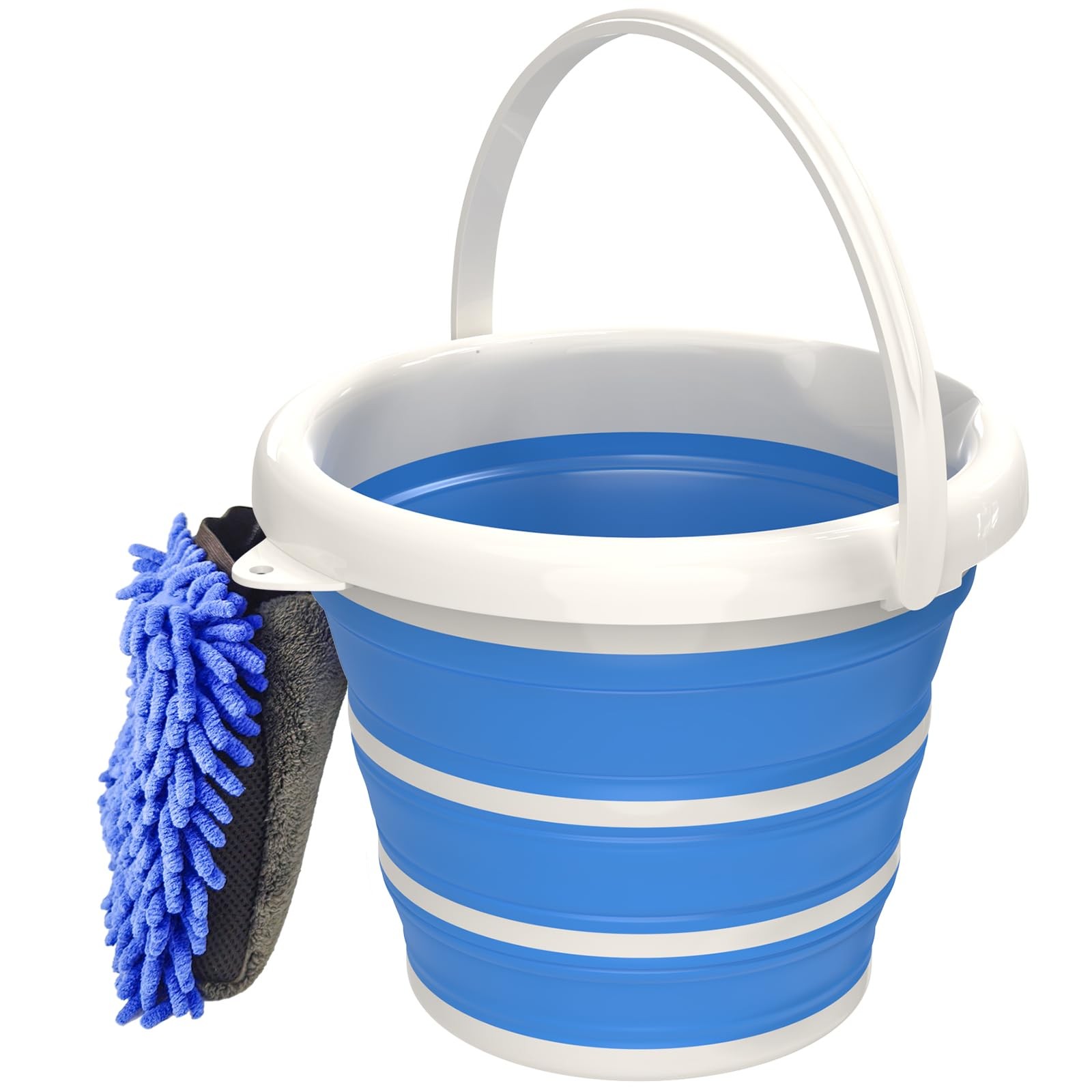 Collapsible Car Wash Bucket with Microfiber Mitt, 10L (2.6 Gallon) Blue