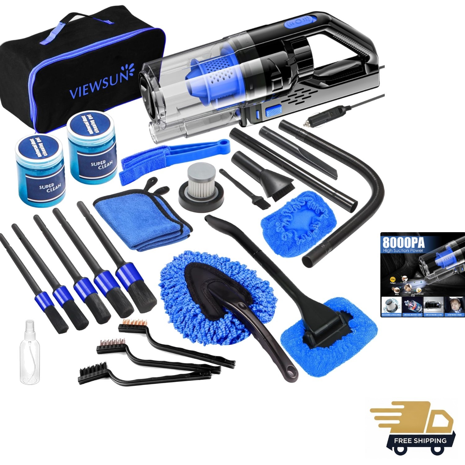 Car Interior Detailing Kit with High Power Handheld Vacuum, Detailing Brush S…