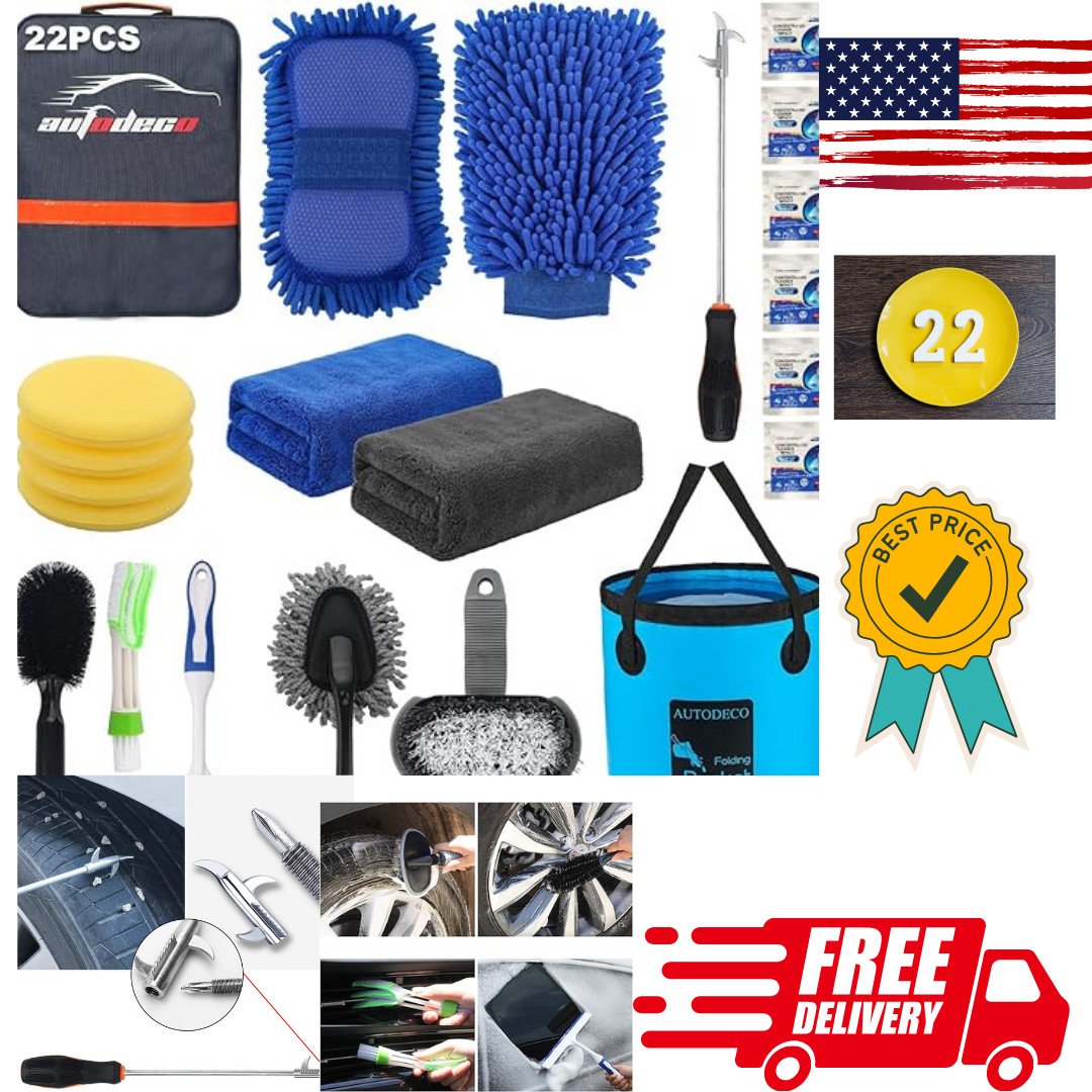 car,22Pcs Car Wash Cleaning Tools Kit Car Detailing Set with Blue Canvas Bag