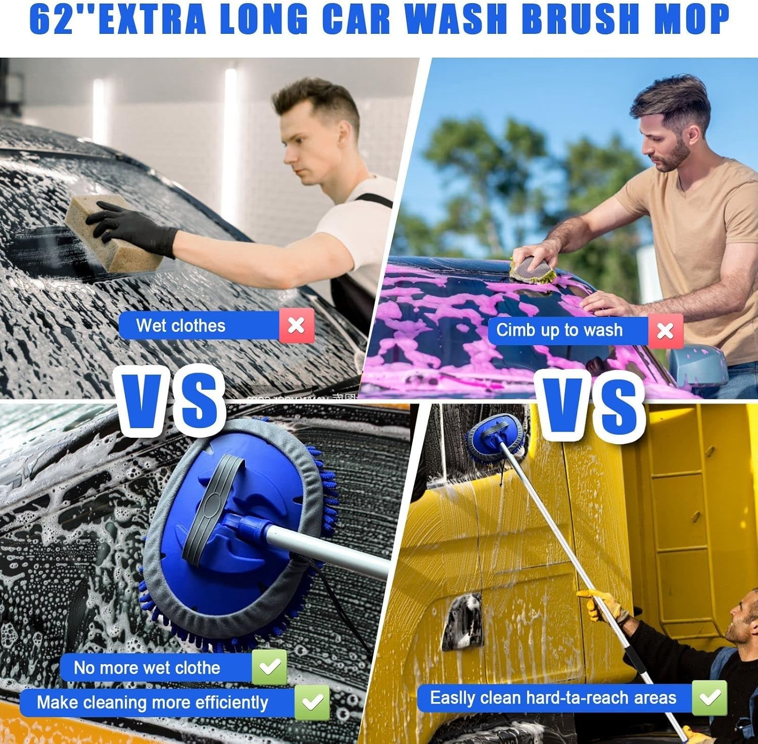 Deluxe 21-Pc Car Cleaning Set with 62″ Brush, Bucket & Scratch-Free Design
