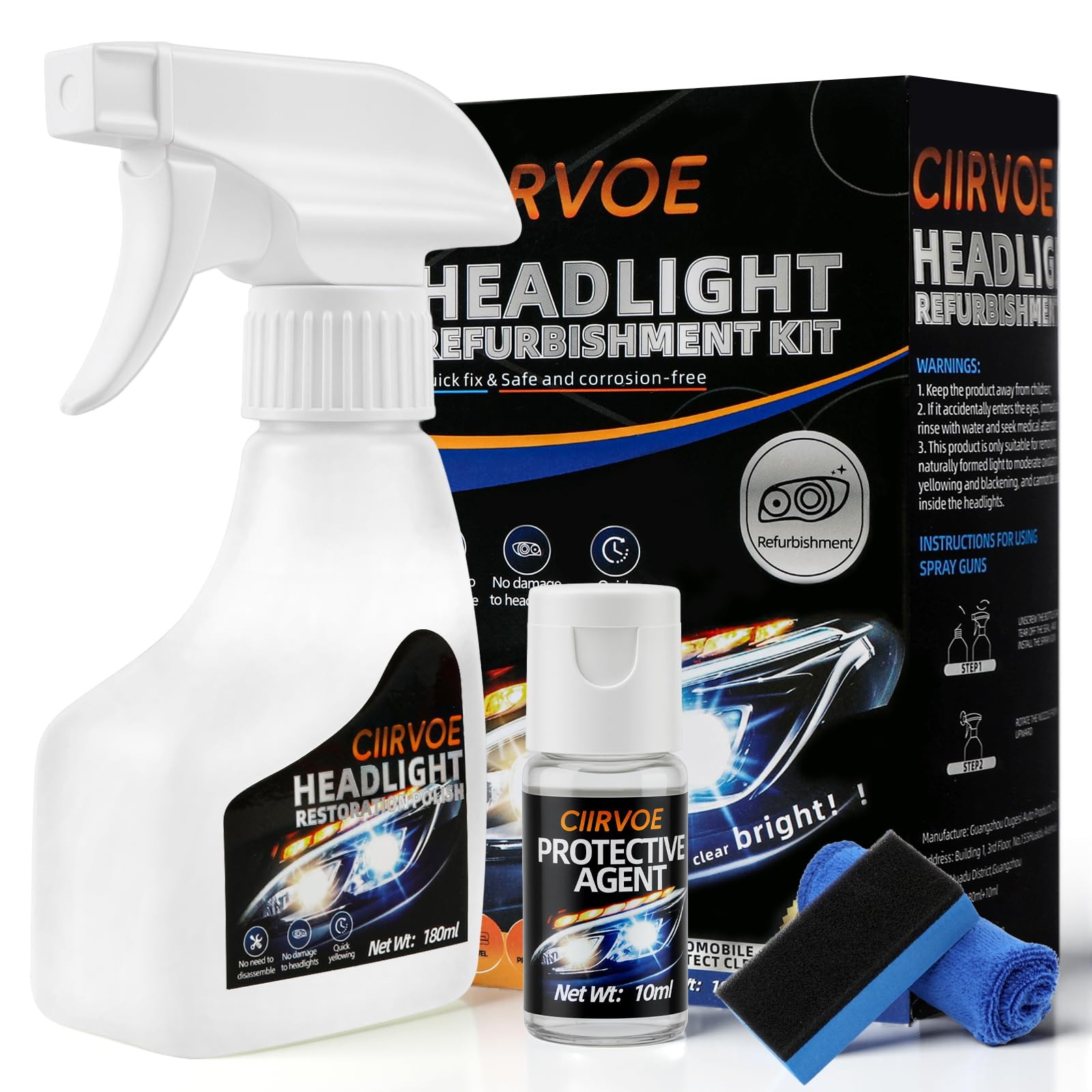 Automotive Headlight Restoration Kit Headlamp Refurbishing Fluid Set Tools