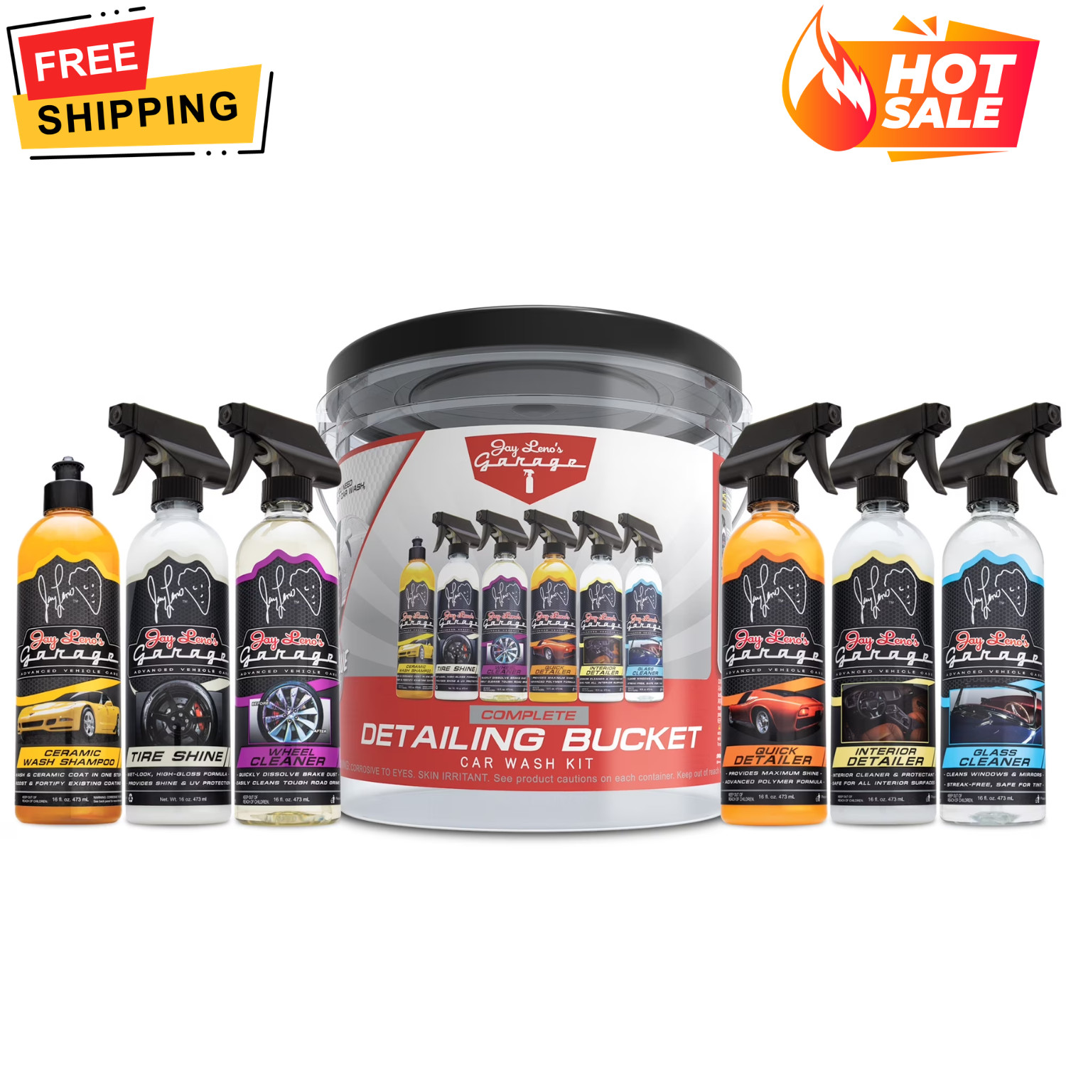 Jay Leno’s Garage Complete Detailing Bucket Car Wash Kit 8-Piece Car Care Set