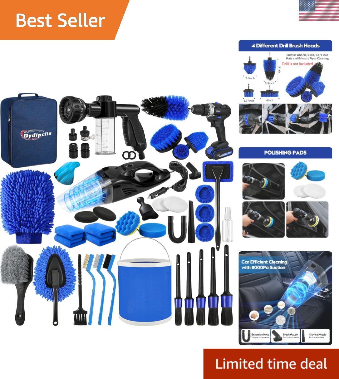 45 Pcs Professional Car Detailing Kit for Interior & Exterior Cleaning – Blue