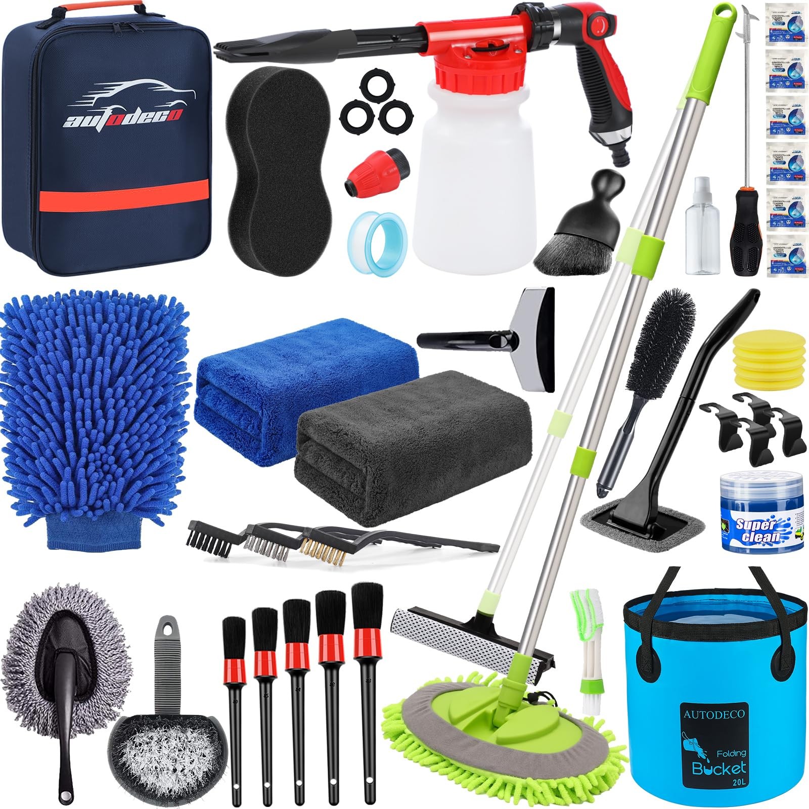 Car Wash Detailing Kit 42Pcs Foam Gun Brush Bucket Blue AUTODECO Cleaning Large