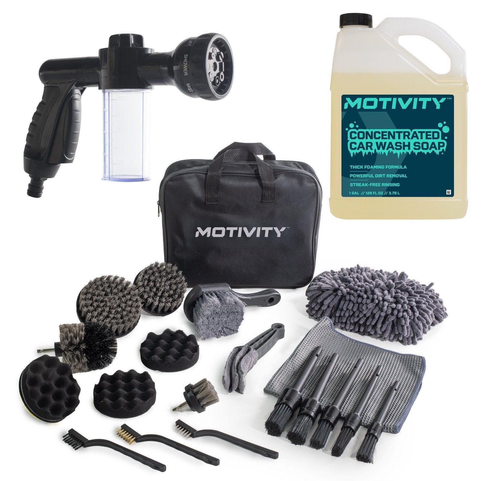 MOTIVITY Essential Foam Wash and Detail Kit –Complete Car Wash and Detailing Kit