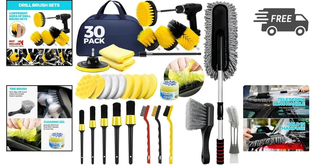 Car Detailing Kit Car Cleaning Tools Set Exterior Interior Wheels 30pcs